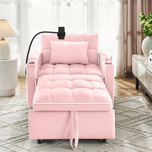 English Elm Convertible Sleeper Chair Velvet Pull Out Sofa Bed with Usb Ports for Small Spaces Pink W2353P536742
