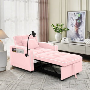 English Elm Convertible Sleeper Chair Velvet Pull Out Sofa Bed with Usb Ports for Small Spaces Pink W2353P536742