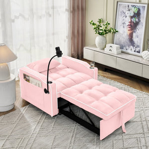 English Elm Convertible Sleeper Chair Velvet Pull Out Sofa Bed with Usb Ports for Small Spaces Pink W2353P536742