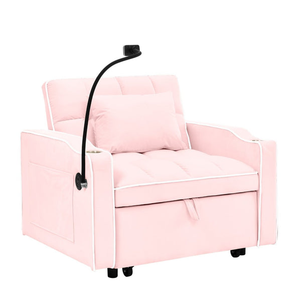 English Elm Convertible Sleeper Chair Velvet Pull Out Sofa Bed with Usb Ports for Small Spaces Pink W2353P536742
