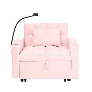 English Elm Convertible Sleeper Chair Velvet Pull Out Sofa Bed with Usb Ports for Small Spaces Pink W2353P536742