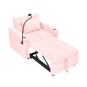 English Elm Convertible Sleeper Chair Velvet Pull Out Sofa Bed with Usb Ports for Small Spaces Pink W2353P536742