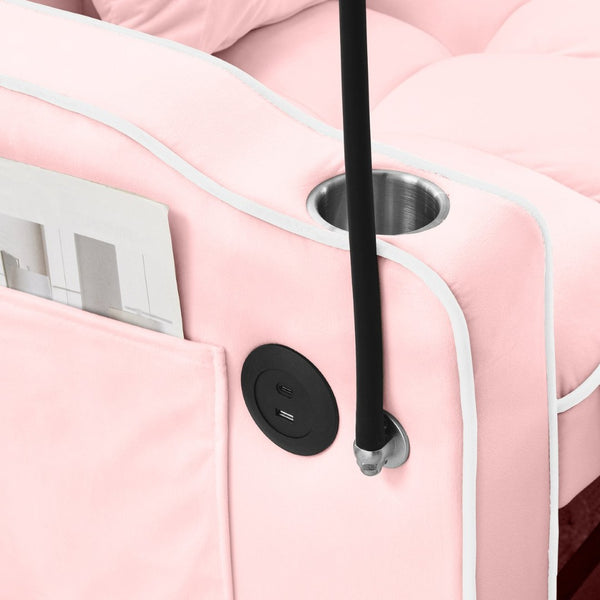 English Elm Convertible Sleeper Chair Velvet Pull Out Sofa Bed with Usb Ports for Small Spaces Pink W2353P536742