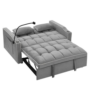 English Elm 64.56 Inch Grey Velvet Futon Sofa Bed with USB Port Swivel Stand and Sinuous Spring Support W2353P556660