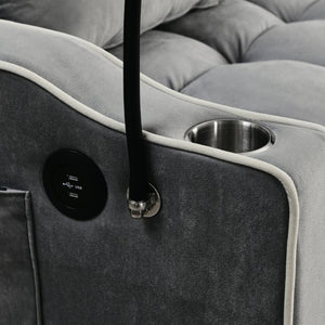 English Elm 64.56 Inch Grey Velvet Futon Sofa Bed with USB Port Swivel Stand and Sinuous Spring Support W2353P556660