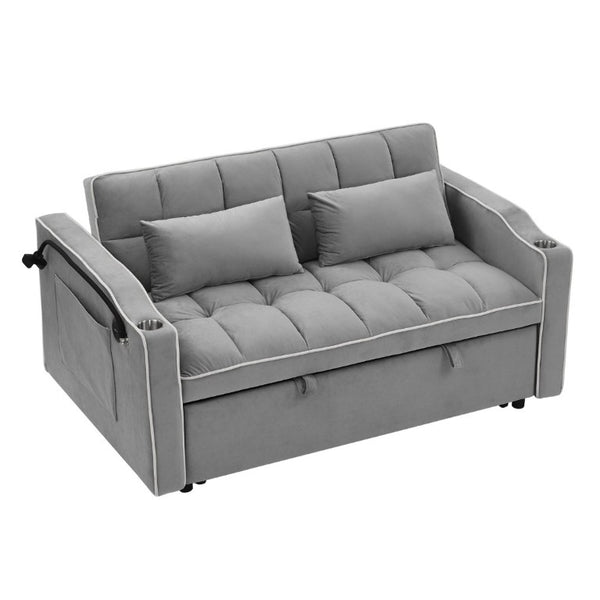 English Elm 64.56 Inch Grey Velvet Futon Sofa Bed with USB Port Swivel Stand and Sinuous Spring Support W2353P556660