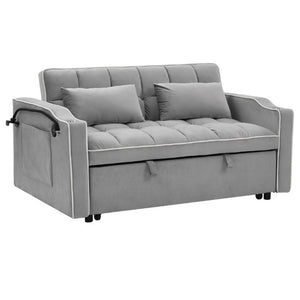 English Elm 64.56 Inch Grey Velvet Futon Sofa Bed with USB Port Swivel Stand and Sinuous Spring Support W2353P556660