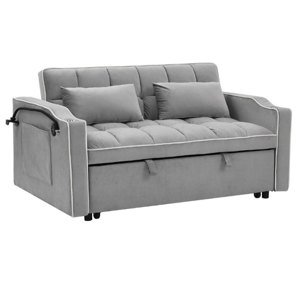 English Elm 64.56 Inch Grey Velvet Futon Sofa Bed with USB Port Swivel Stand and Sinuous Spring Support W2353P556660