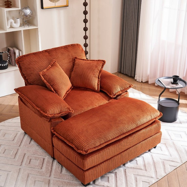 English Elm 46.9 Oversized Corduroy Chaise Lounge Chair with Ottoman for Reading Nooks and Living Rooms Orange W2363S00144