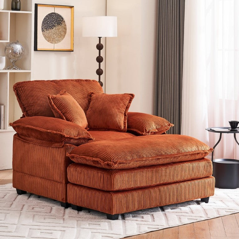 English Elm 46.9 Oversized Corduroy Chaise Lounge Chair with Ottoman for Reading Nooks and Living Rooms Orange W2363S00144
