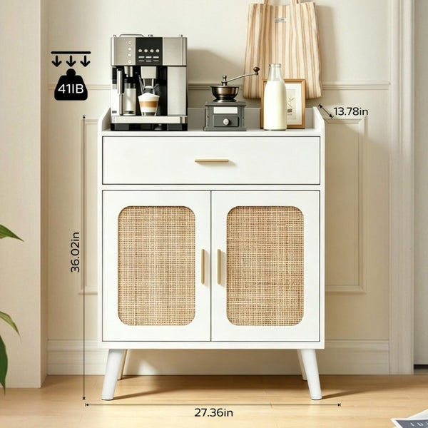 English Elm Kitchen Farmhouse Buffet Cabinet Solid Wood Feet One Drawer Enclosed Storage Sideboard White W2386P535117