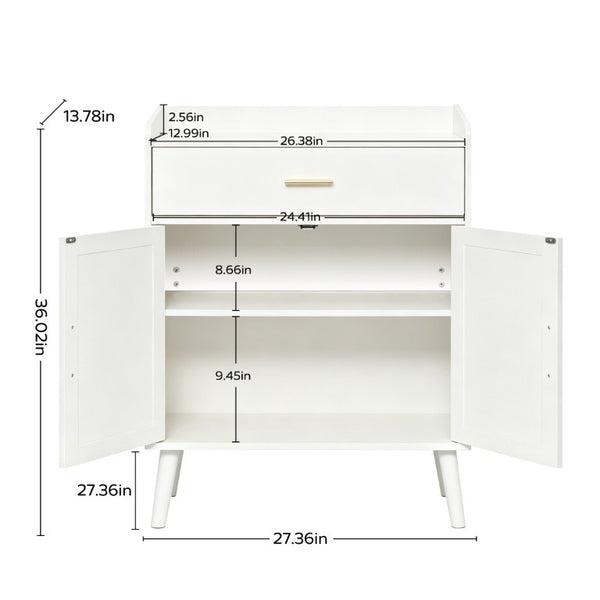English Elm Kitchen Farmhouse Buffet Cabinet Solid Wood Feet One Drawer Enclosed Storage Sideboard White W2386P535117