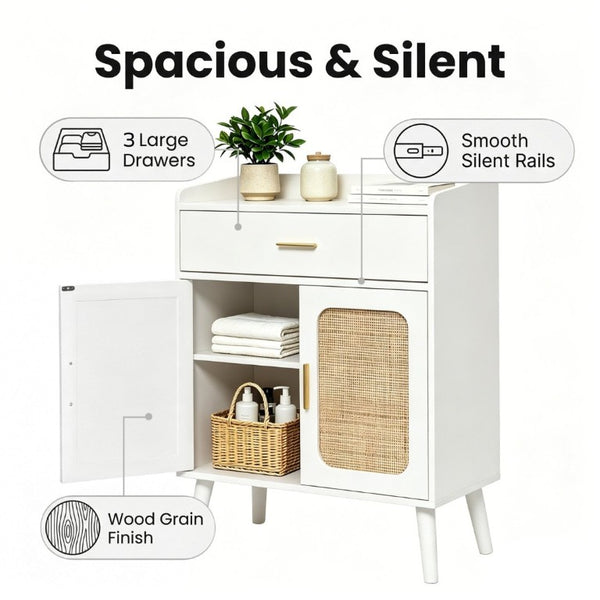 English Elm Kitchen Farmhouse Buffet Cabinet Solid Wood Feet One Drawer Enclosed Storage Sideboard White W2386P535117