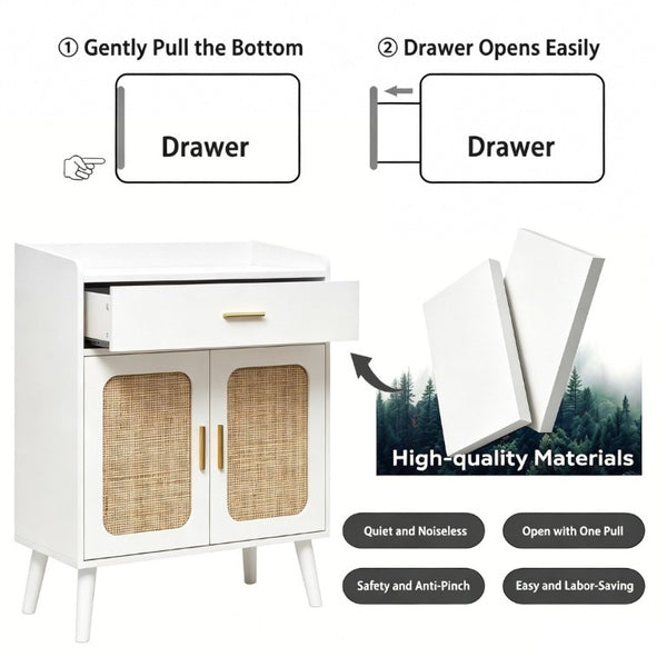 English Elm Kitchen Farmhouse Buffet Cabinet Solid Wood Feet One Drawer Enclosed Storage Sideboard White W2386P535117