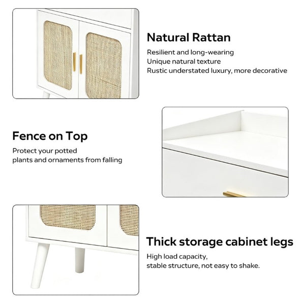 English Elm Kitchen Farmhouse Buffet Cabinet Solid Wood Feet One Drawer Enclosed Storage Sideboard White W2386P535117