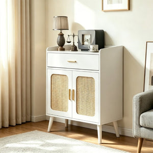 English Elm Kitchen Farmhouse Buffet Cabinet Solid Wood Feet One Drawer Enclosed Storage Sideboard White W2386P535117