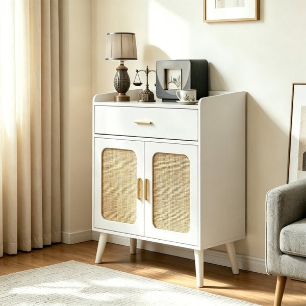 English Elm Kitchen Farmhouse Buffet Cabinet Solid Wood Feet One Drawer Enclosed Storage Sideboard White W2386P535117