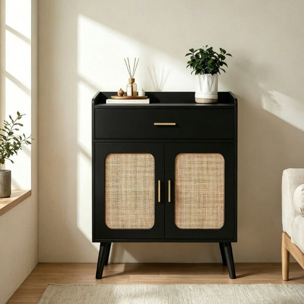 English Elm Kitchen Farmhouse Buffet Cabinet Solid Wood Feet One Drawer Enclosed Storage Sideboard Black W2386P535120