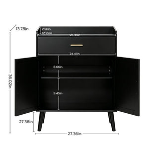 English Elm Kitchen Farmhouse Buffet Cabinet Solid Wood Feet One Drawer Enclosed Storage Sideboard Black W2386P535120