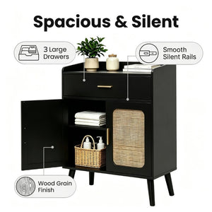 English Elm Kitchen Farmhouse Buffet Cabinet Solid Wood Feet One Drawer Enclosed Storage Sideboard Black W2386P535120