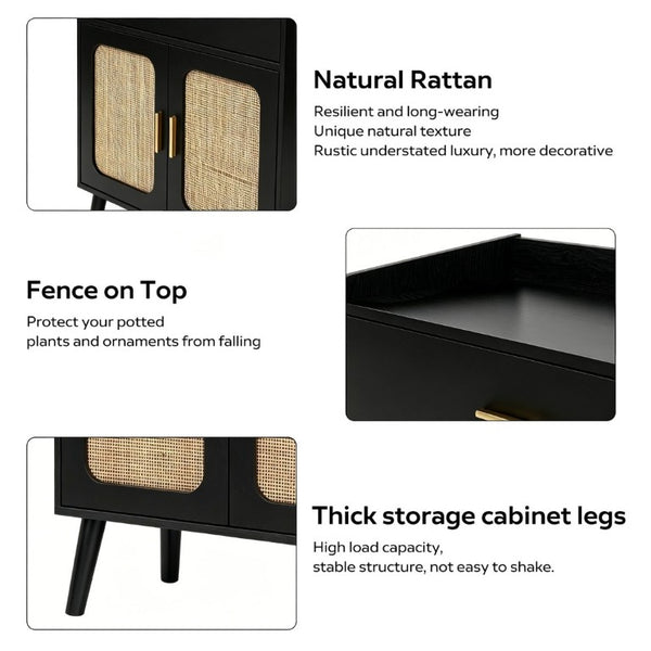 English Elm Kitchen Farmhouse Buffet Cabinet Solid Wood Feet One Drawer Enclosed Storage Sideboard Black W2386P535120