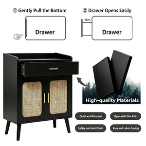 English Elm Kitchen Farmhouse Buffet Cabinet Solid Wood Feet One Drawer Enclosed Storage Sideboard Black W2386P535120