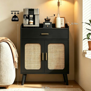 English Elm Kitchen Farmhouse Buffet Cabinet Solid Wood Feet One Drawer Enclosed Storage Sideboard Black W2386P535120