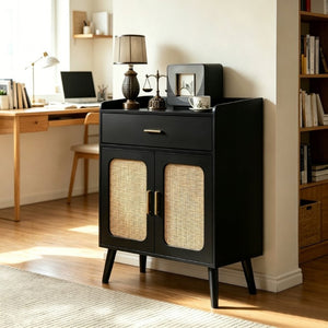 English Elm Kitchen Farmhouse Buffet Cabinet Solid Wood Feet One Drawer Enclosed Storage Sideboard Black W2386P535120