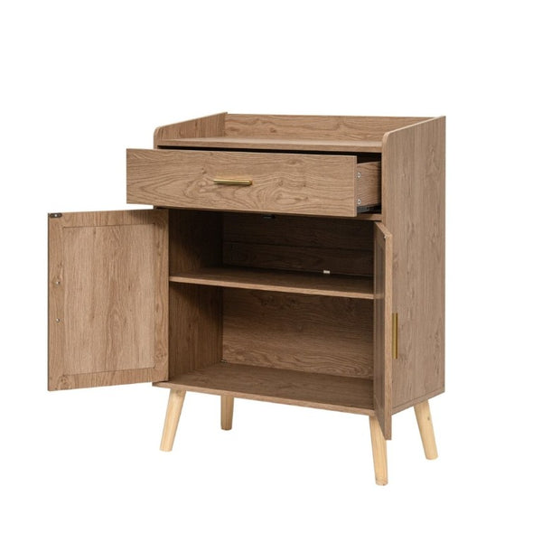 English Elm Kitchen Farmhouse Buffet Cabinet Solid Wood Feet One Drawer Enclosed Storage Sideboard Natural W2386P535122