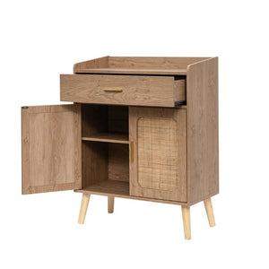 English Elm Kitchen Farmhouse Buffet Cabinet Solid Wood Feet One Drawer Enclosed Storage Sideboard Natural W2386P535122