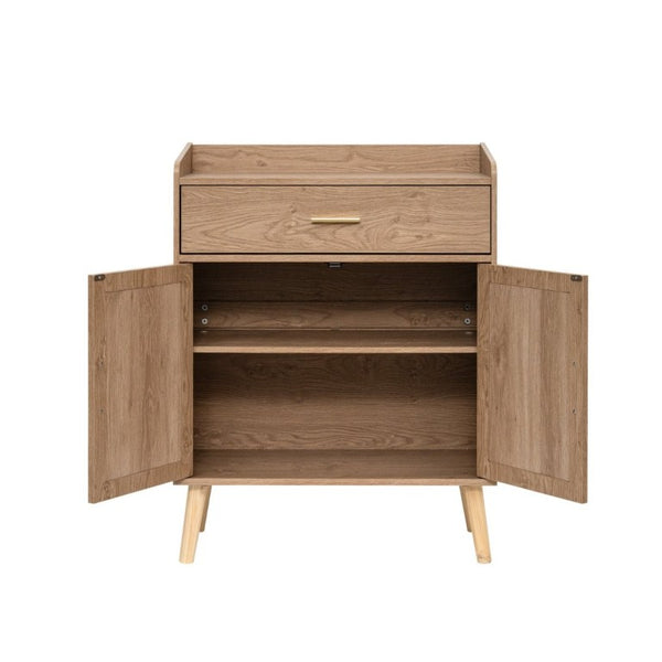 English Elm Kitchen Farmhouse Buffet Cabinet Solid Wood Feet One Drawer Enclosed Storage Sideboard Natural W2386P535122