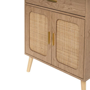 English Elm Kitchen Farmhouse Buffet Cabinet Solid Wood Feet One Drawer Enclosed Storage Sideboard Natural W2386P535122