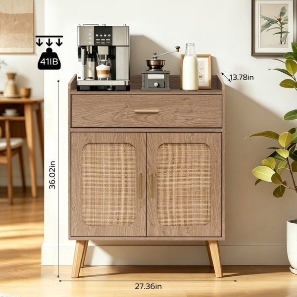 English Elm Kitchen Farmhouse Buffet Cabinet Solid Wood Feet One Drawer Enclosed Storage Sideboard Natural W2386P535122