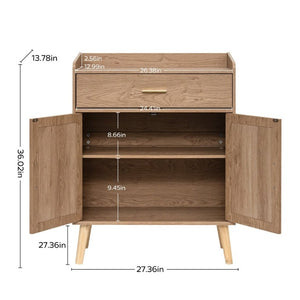 English Elm Kitchen Farmhouse Buffet Cabinet Solid Wood Feet One Drawer Enclosed Storage Sideboard Natural W2386P535122