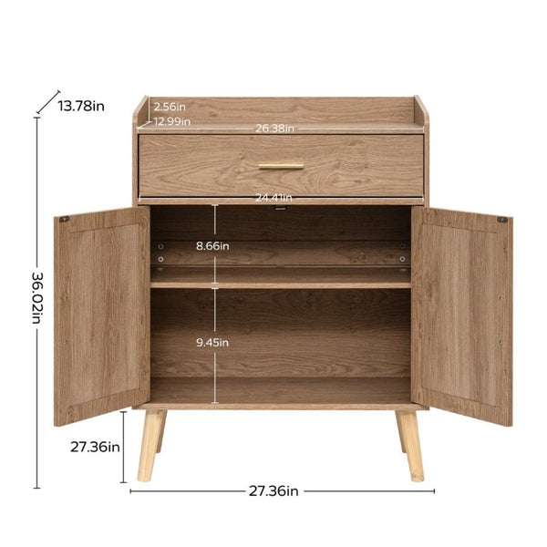 English Elm Kitchen Farmhouse Buffet Cabinet Solid Wood Feet One Drawer Enclosed Storage Sideboard Natural W2386P535122