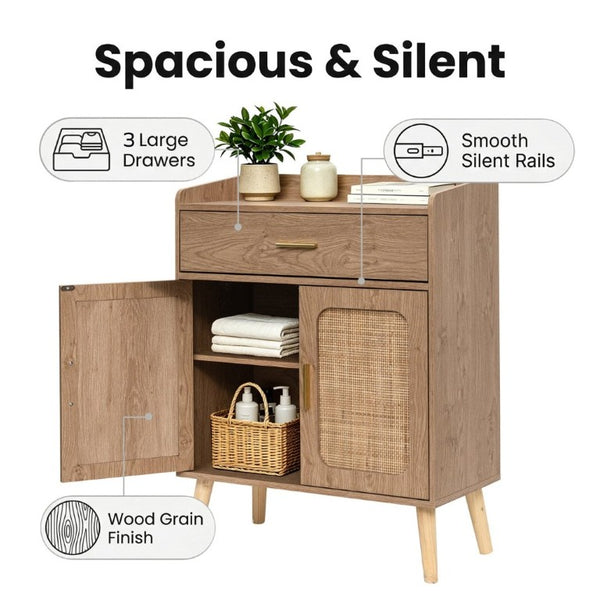 English Elm Kitchen Farmhouse Buffet Cabinet Solid Wood Feet One Drawer Enclosed Storage Sideboard Natural W2386P535122