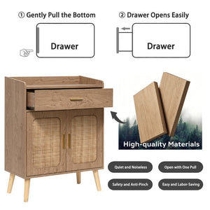 English Elm Kitchen Farmhouse Buffet Cabinet Solid Wood Feet One Drawer Enclosed Storage Sideboard Natural W2386P535122