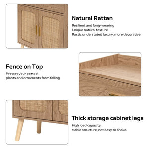 English Elm Kitchen Farmhouse Buffet Cabinet Solid Wood Feet One Drawer Enclosed Storage Sideboard Natural W2386P535122