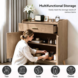 English Elm Kitchen Farmhouse Buffet Cabinet Solid Wood Feet One Drawer Enclosed Storage Sideboard Natural W2386P535122