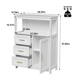 English Elm Kitchen Storage Cabinet Modern Buffet with Three Drawers Matte Wood Grain Sideboard White W2386P535128