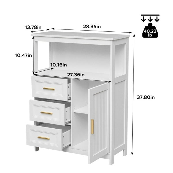 English Elm Kitchen Storage Cabinet Modern Buffet with Three Drawers Matte Wood Grain Sideboard White W2386P535128