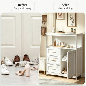 English Elm Kitchen Storage Cabinet Modern Buffet with Three Drawers Matte Wood Grain Sideboard White W2386P535128