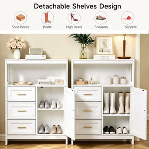 English Elm Kitchen Storage Cabinet Modern Buffet with Three Drawers Matte Wood Grain Sideboard White W2386P535128