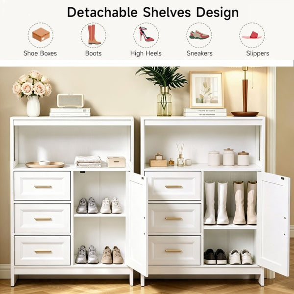 English Elm Kitchen Storage Cabinet Modern Buffet with Three Drawers Matte Wood Grain Sideboard White W2386P535128