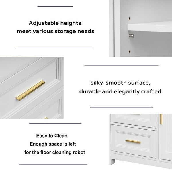 English Elm Kitchen Storage Cabinet Modern Buffet with Three Drawers Matte Wood Grain Sideboard White W2386P535128