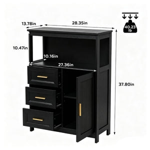 English Elm Kitchen Storage Cabinet Modern Buffet with Three Drawers Matte Wood Grain Sideboard Black W2386P535131