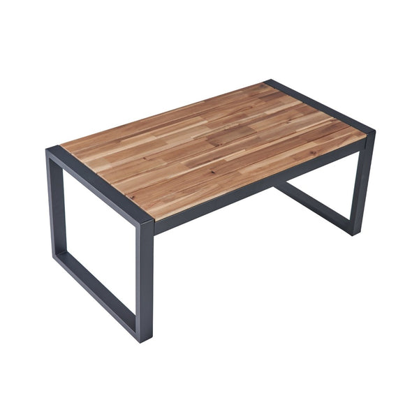 English Elm 4-Piece Outdoor Patio Set Acacia Wood Top Woven Rattan Steel Frame Balcony Lounge W2391P149818