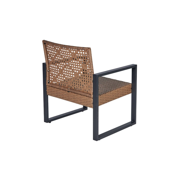 English Elm 4-Piece Outdoor Patio Set Acacia Wood Top Woven Rattan Steel Frame Balcony Lounge W2391P149818