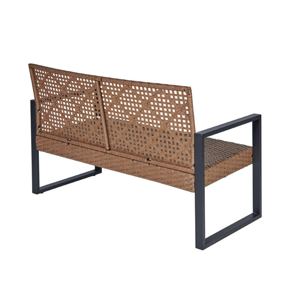 English Elm 4-Piece Outdoor Patio Set Acacia Wood Top Woven Rattan Steel Frame Balcony Lounge W2391P149818