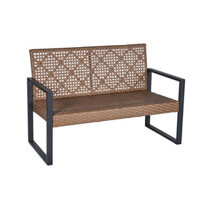 English Elm 4-Piece Outdoor Patio Set Acacia Wood Top Woven Rattan Steel Frame Balcony Lounge W2391P149818